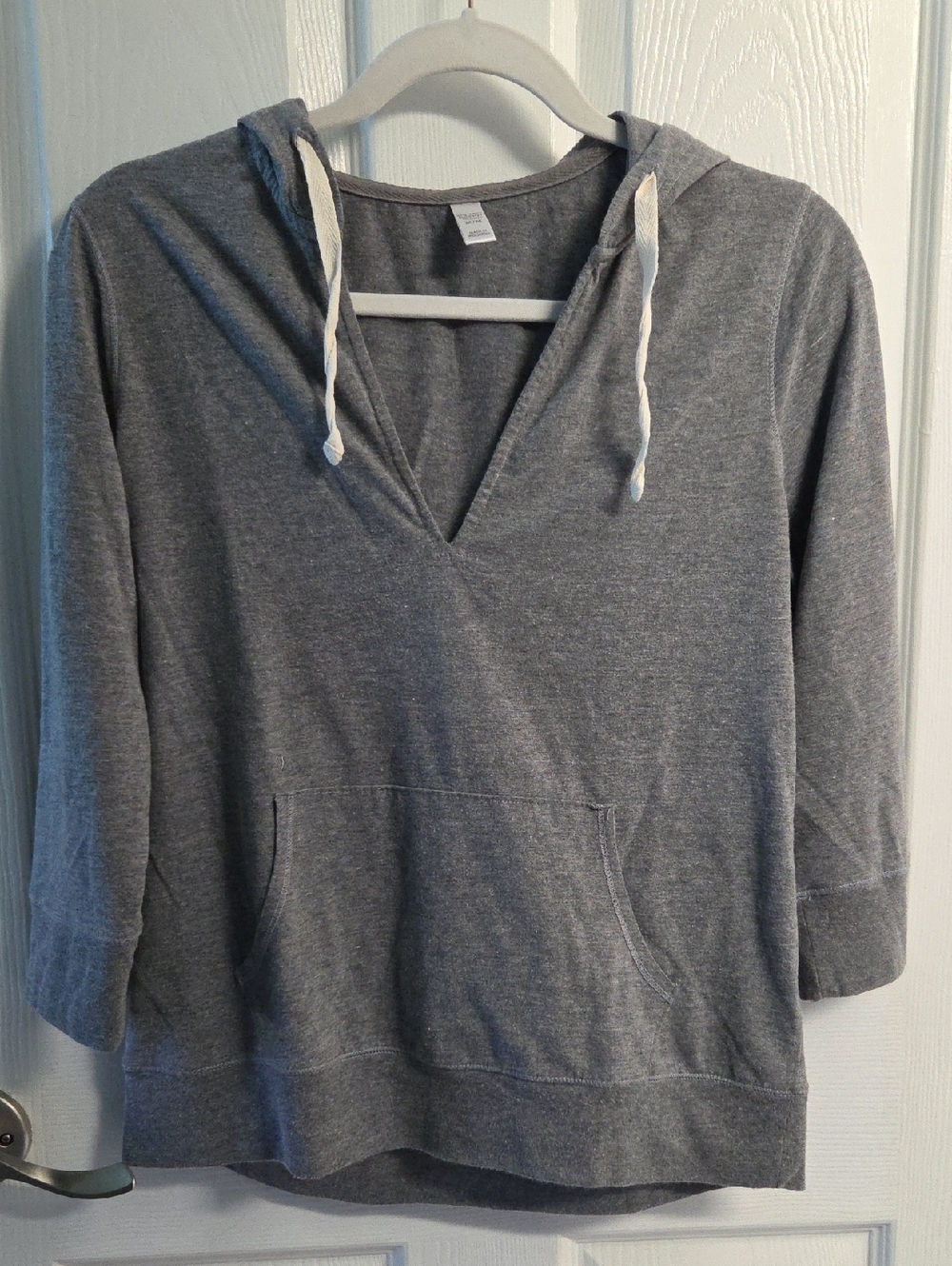 Old Navy Gray V-Neck Hoodie with White Drawstrings